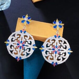 Dazzling Silver and Blue Statement Earrings